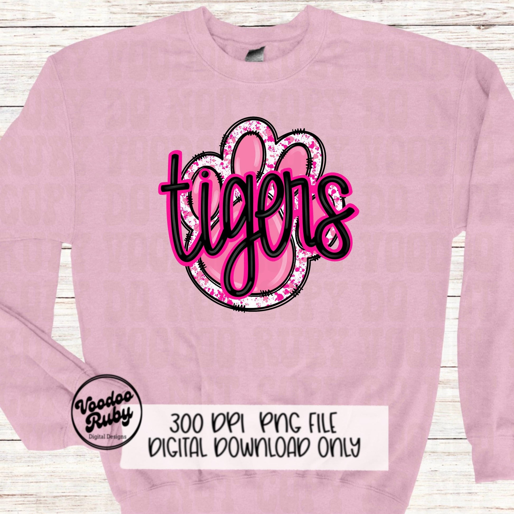 Pink Tigers PNG Design Sublimation Hand Drawn Digital Download Pink Football PNG Pink Paw Pink October Awareness Pink Mascot DTF Printable