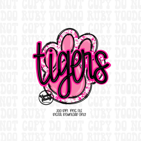 Pink Tigers PNG Design Sublimation Hand Drawn Digital Download Pink Football PNG Pink Paw Pink October Awareness Pink Mascot DTF Printable