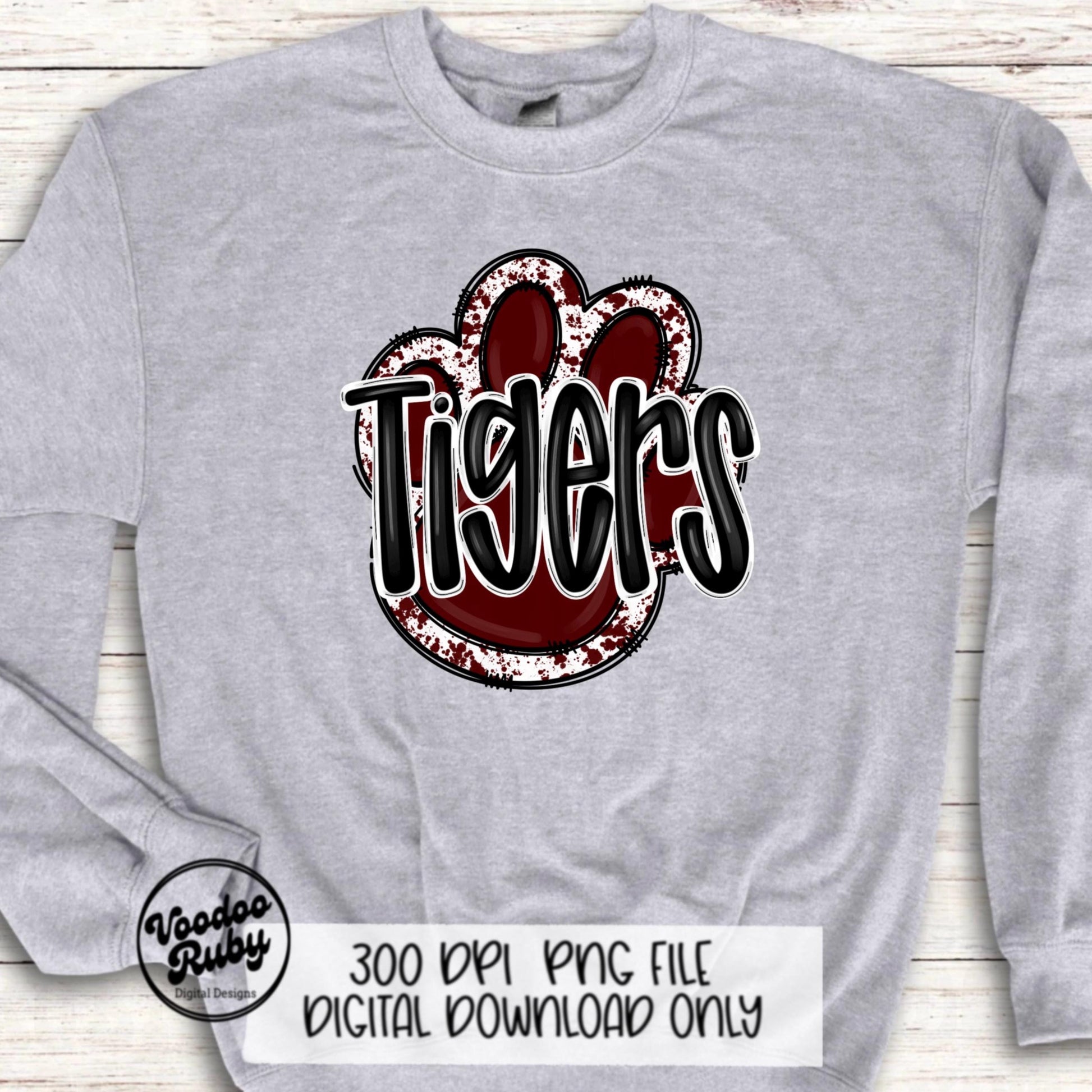 Tigers PNG Design Sublimation Hand Drawn Digital Download Football PNG Paw Maroon Tigers Football Mascot DTF Printable