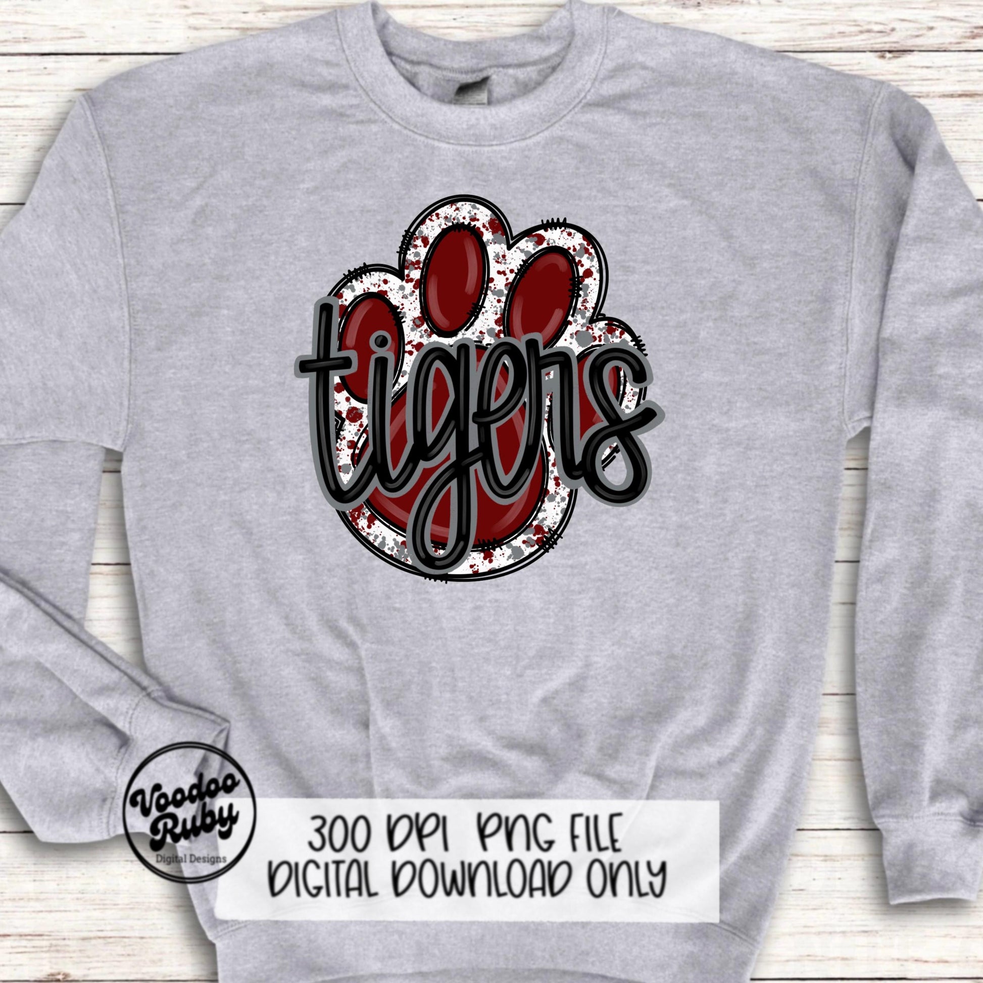 Tigers PNG Design Sublimation Hand Drawn Digital Download Football PNG Paw Maroon Tigers Football DTF Printable