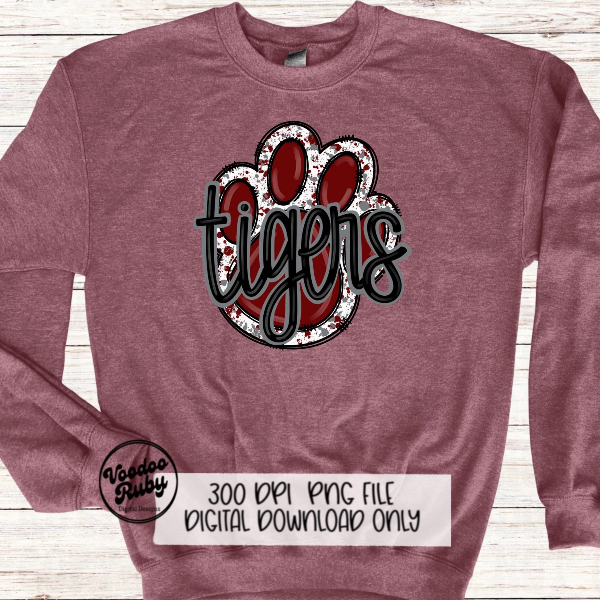 Tigers PNG Design Sublimation Hand Drawn Digital Download Football PNG Paw Maroon Tigers Football DTF Printable