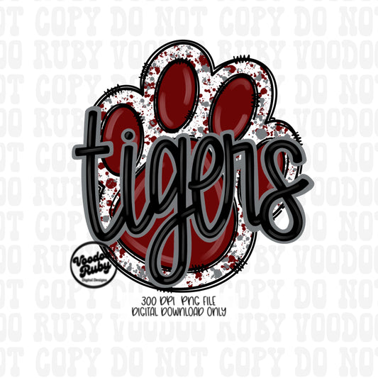 Tigers PNG Design Sublimation Hand Drawn Digital Download Football PNG Paw Maroon Tigers Football DTF Printable