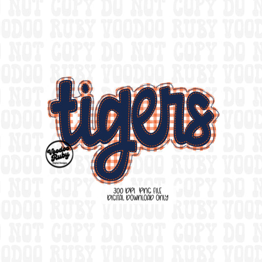 Tigers PNG Design Blue Orange Hand Drawn Digital Download Embroidery PNG Faux Applique Tigers Football png DTF Printable Clip Art Mascot
