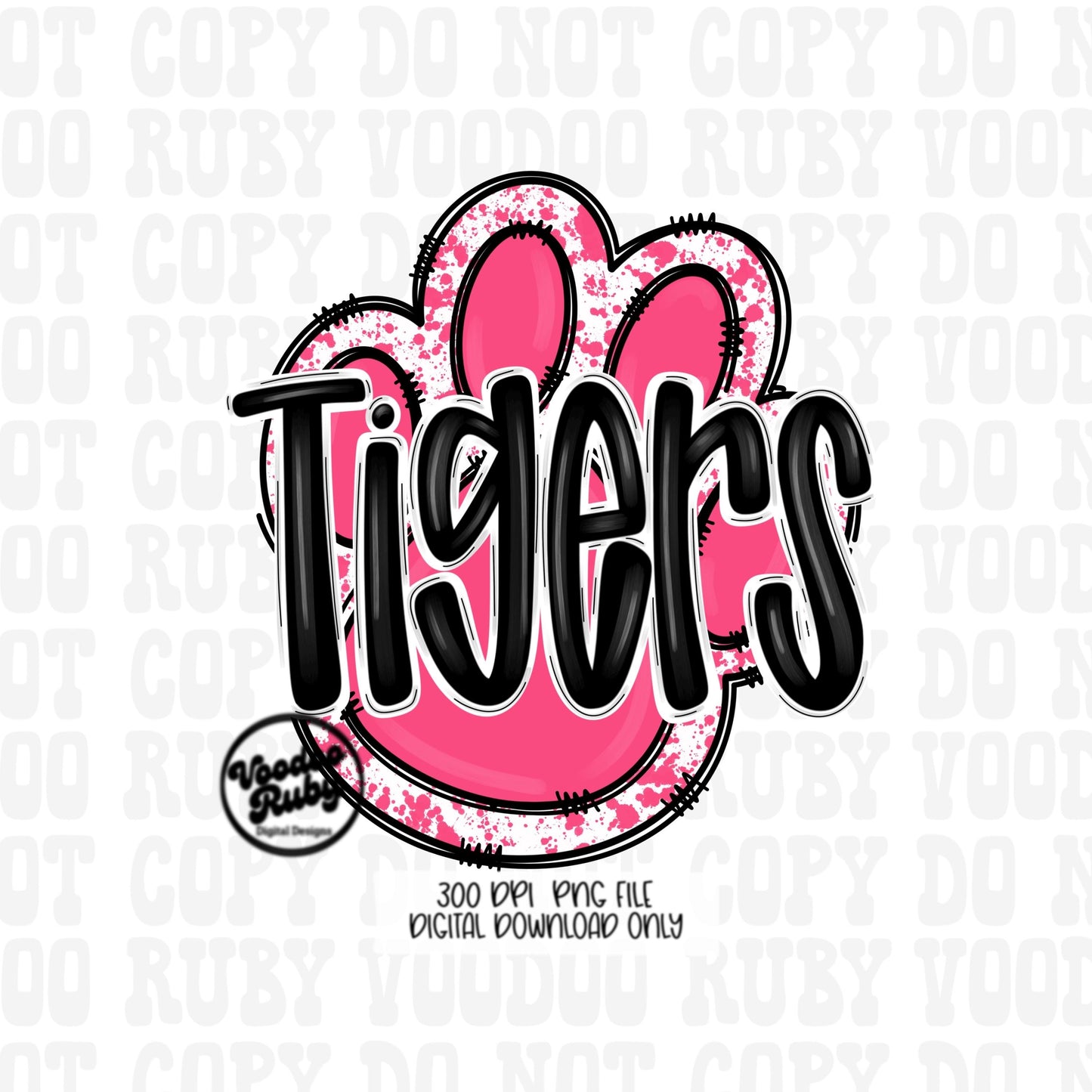 Pink Tigers PNG Design Sublimation Hand Drawn Digital Download Pink Football PNG Pink Paw Pink October Awareness Pink Mascot DTF Printable
