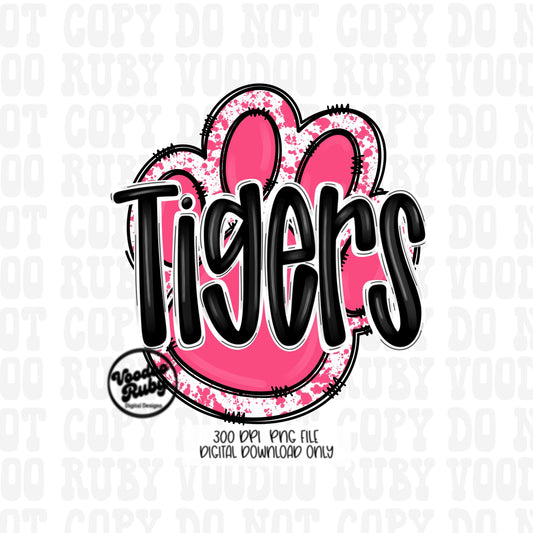 Pink Tigers PNG Design Sublimation Hand Drawn Digital Download Pink Football PNG Pink Paw Pink October Awareness Pink Mascot DTF Printable