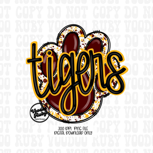 Tigers PNG Sublimation Design | Hand Drawn Digital Download | Football PNG | Paw Print Design | Tigers Clip Art | Football | Printable