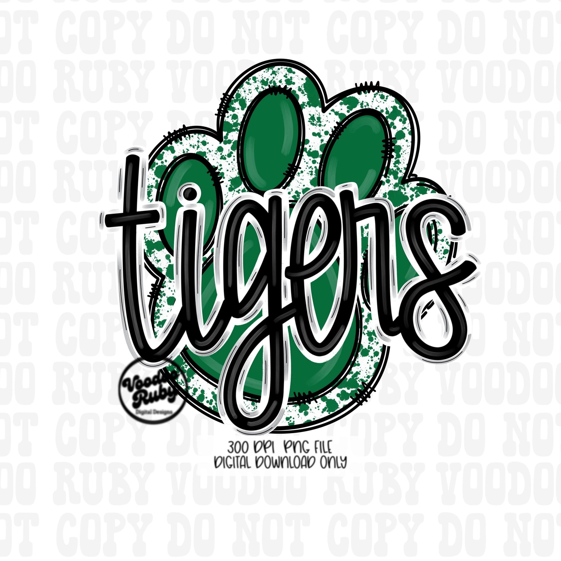 Tigers PNG Design Sublimation Hand Drawn Digital Download Football PNG Paw Green Tigers Football DTF Printable