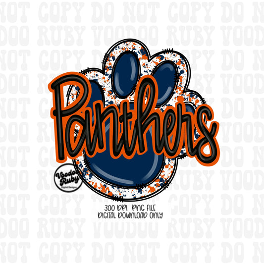 Panthers Paw Print PNG Sublimation Design Hand Drawn Digital Download Football PNG Blue and Orange Print Printable Clip Art