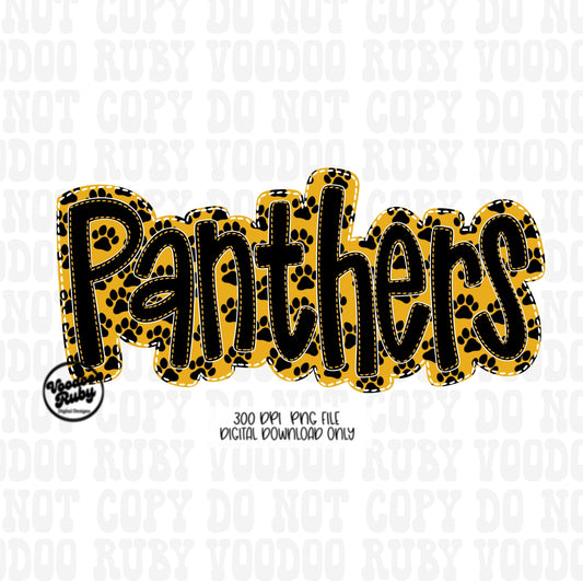 Panthers PNG Design Sublimation Embroidery Faux Applique Hand Drawn Digital Download Black Yellow Panthers DTF Printable Mascot Football