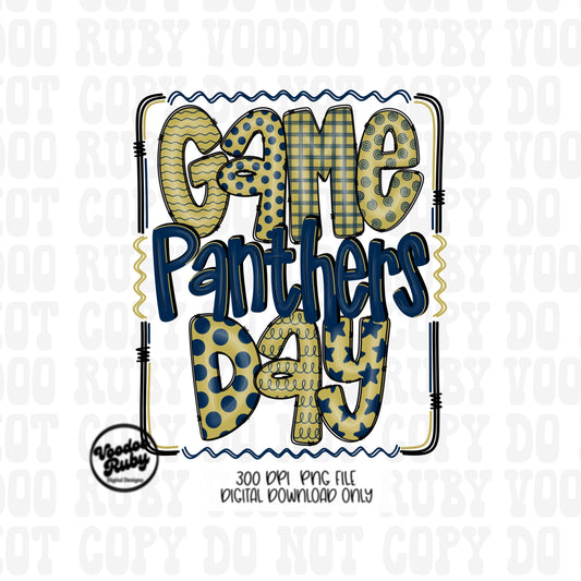 Panthers PNG Design Hand Drawn Digital Download Sublimation Game Day PNG Navy Blue Gold Panthers Game Day Doodle Letters Football DTF