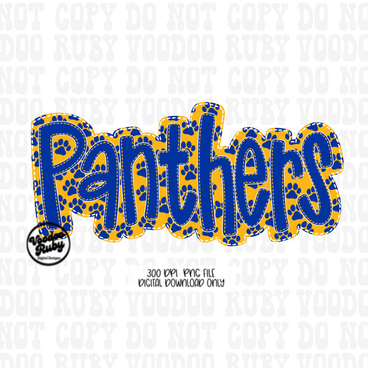 Panthers PNG Design Sublimation Embroidery Faux Applique Hand Drawn Digital Download Sublimation Panthers DTF Printable Mascot Football
