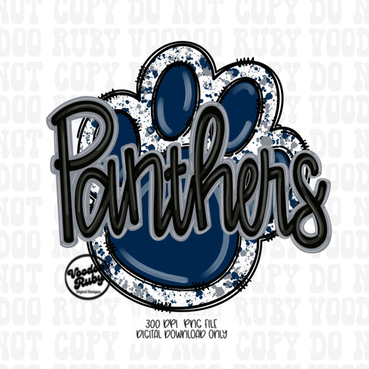 Panthers PNG Design Sublimation Hand Drawn Digital Download Football PNG Paw Print Clip Art Blue Silver Panthers DTF Printable