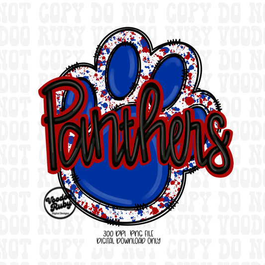 Panthers PNG Design Sublimation Hand Drawn Digital Download Football PNG Blue Red Paw Print DTF Printable Clip Art