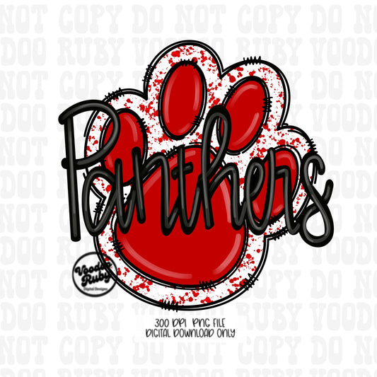 Panthers PNG Design Sublimation Hand Drawn Digital Download Football PNG Red Panthers png Paw Print Mascot DTF Printable Cheer png