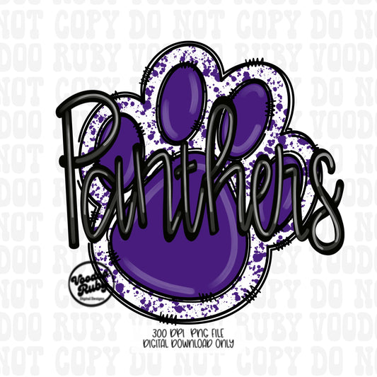 Panthers Paw Print PNG Sublimation Design | Hand Drawn Digital Download | Football PNG | Purple Paw Print | Printable