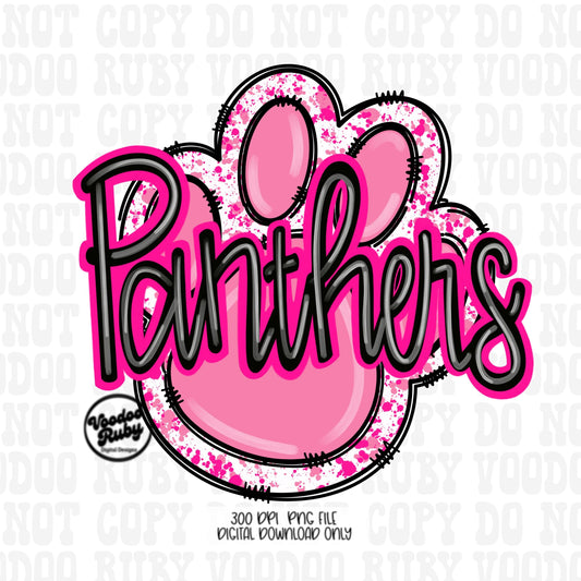 Pink Panthers PNG Design Sublimation Hand Drawn Digital Download Pink Football PNG Pink Paw Print Pink October Awareness DTF Printable