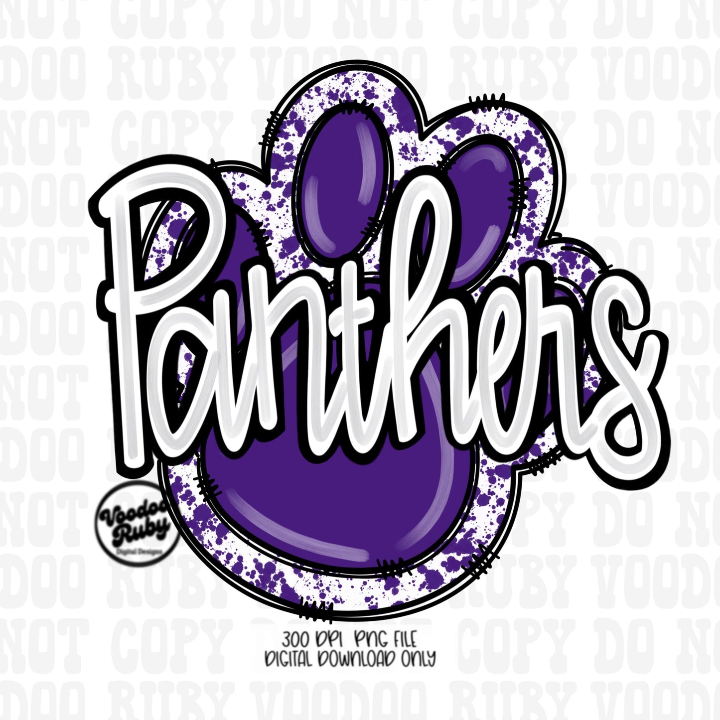 Panthers PNG Design Sublimation Hand Drawn Digital Download Football PNG Paw Print Purple Panthers Football DTF Printable Clip Art