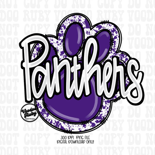 Panthers PNG Design Sublimation Hand Drawn Digital Download Football PNG Paw Print Purple Panthers Football DTF Printable Clip Art