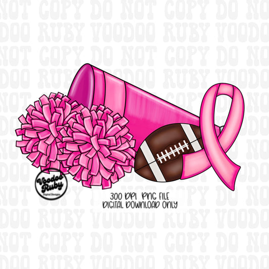 Cheer Pink Awareness Ribbon PNG Sublimation Design Hand Drawn Digital Download Football PNG Cheerleader Clip Art Printable DTF Pink October