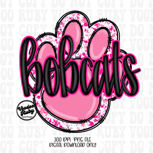 Pink Bobcats PNG Design Sublimation Hand Drawn Digital Download Pink Football PNG Pink Paw Print Bobcats DTF Printable Mascot Clip Art