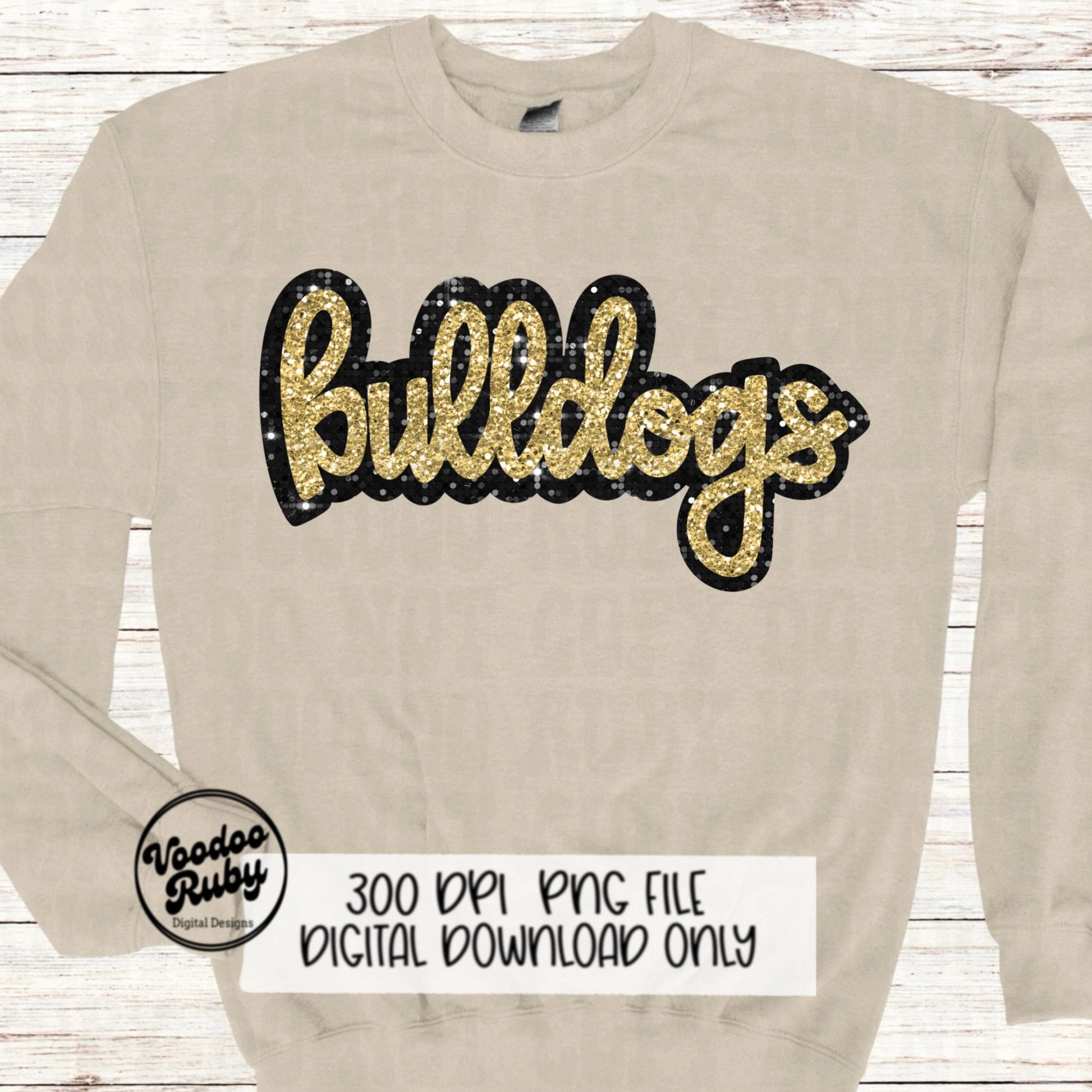 Glitter Bulldogs PNG Design Sublimation Sequins Hand Drawn Digital Download Faux Sequins Patch PNG Black and Gold Bulldogs Football DTF
