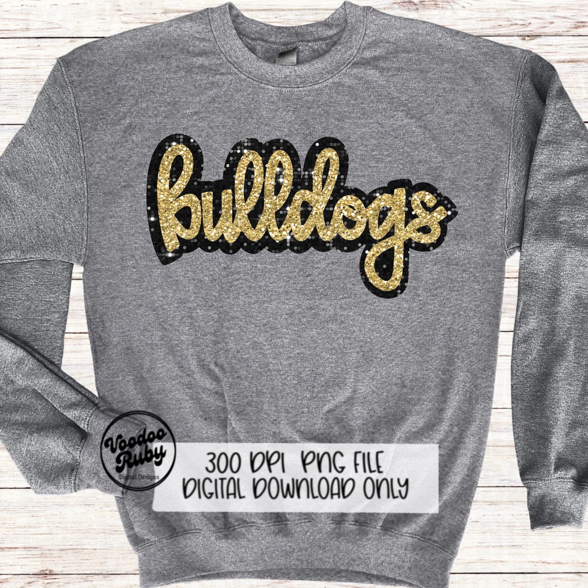 Glitter Bulldogs PNG Design Sublimation Sequins Hand Drawn Digital Download Faux Sequins Patch PNG Black and Gold Bulldogs Football DTF