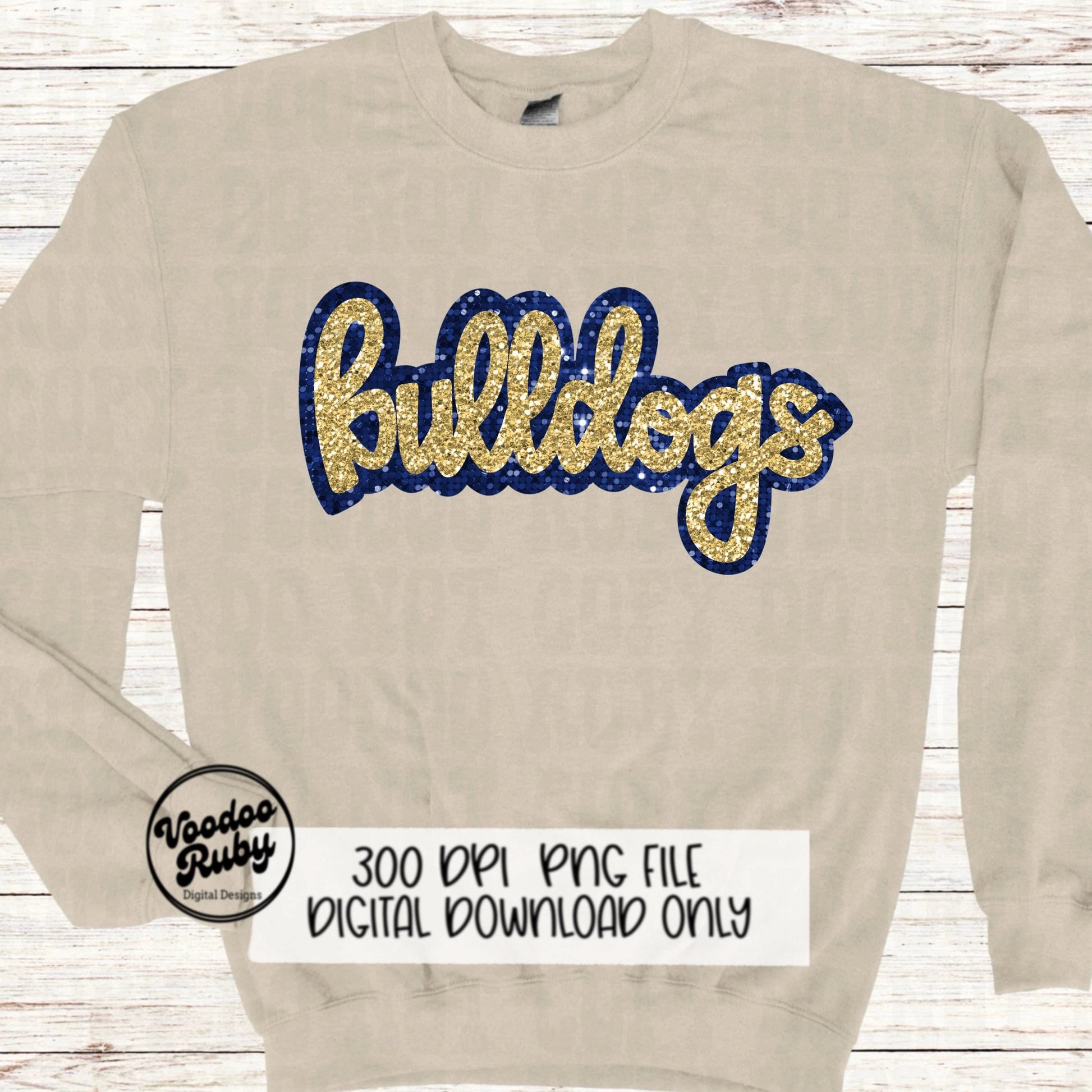 Bulldogs PNG Design Sequin Mascot Faux Appliqué Hand Drawn Digital Download Sublimation Football Sequins Blue Gold Bulldogs DTF Printable
