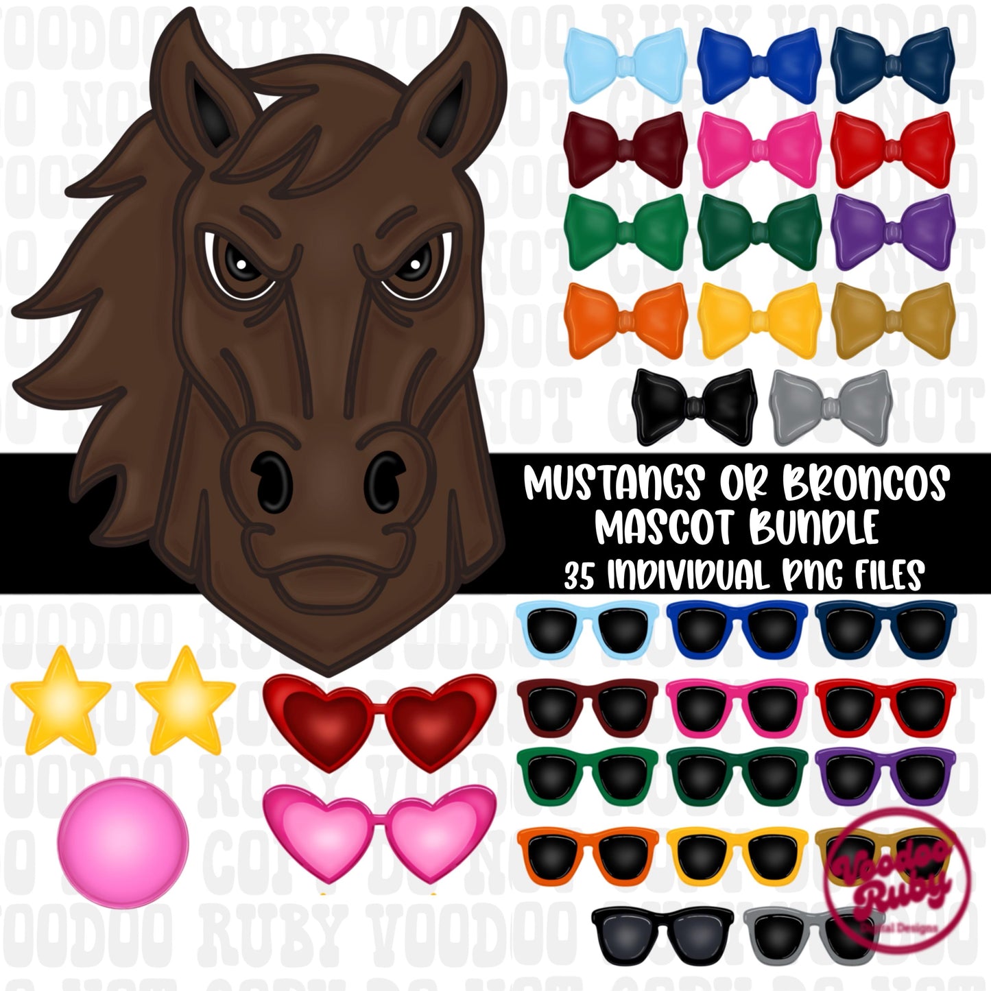 Mascot Bundle PNG: Mustangs Broncos, Preppy Clip Art (Digital Download