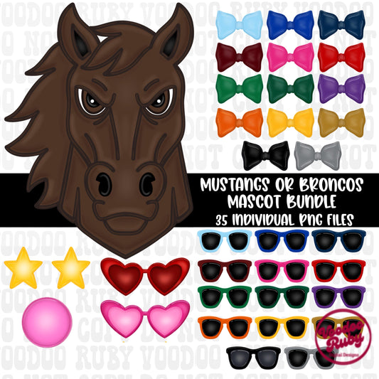 Mascot Bundle PNG: Mustangs Broncos, Preppy Clip Art (Digital Download