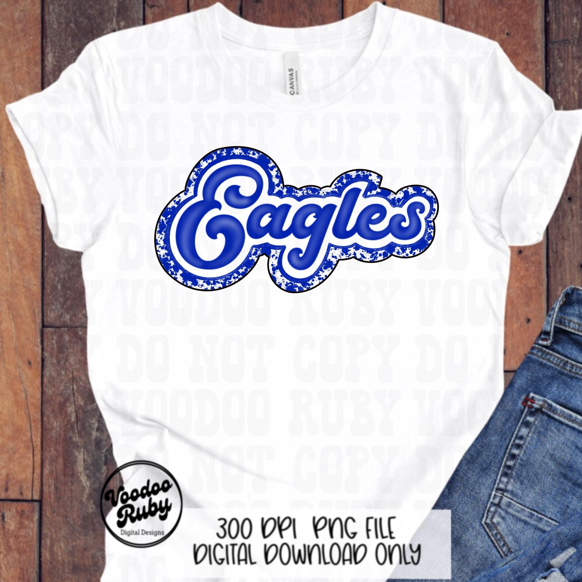 Eagles PNG Design Hand Drawn Digital Download Football PNG Mascot Blue White Eagles Sublimation Retro Sports png DTF Printable