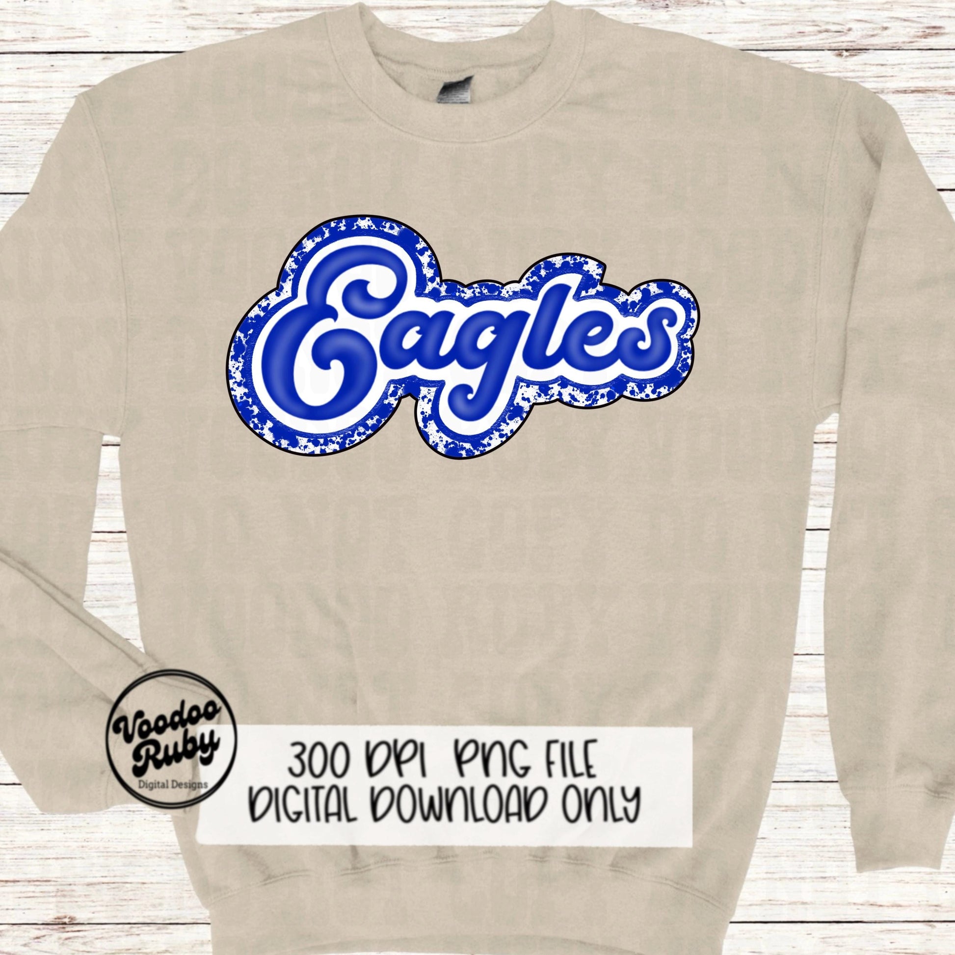 Eagles PNG Design Hand Drawn Digital Download Football PNG Mascot Blue White Eagles Sublimation Retro Sports png DTF Printable