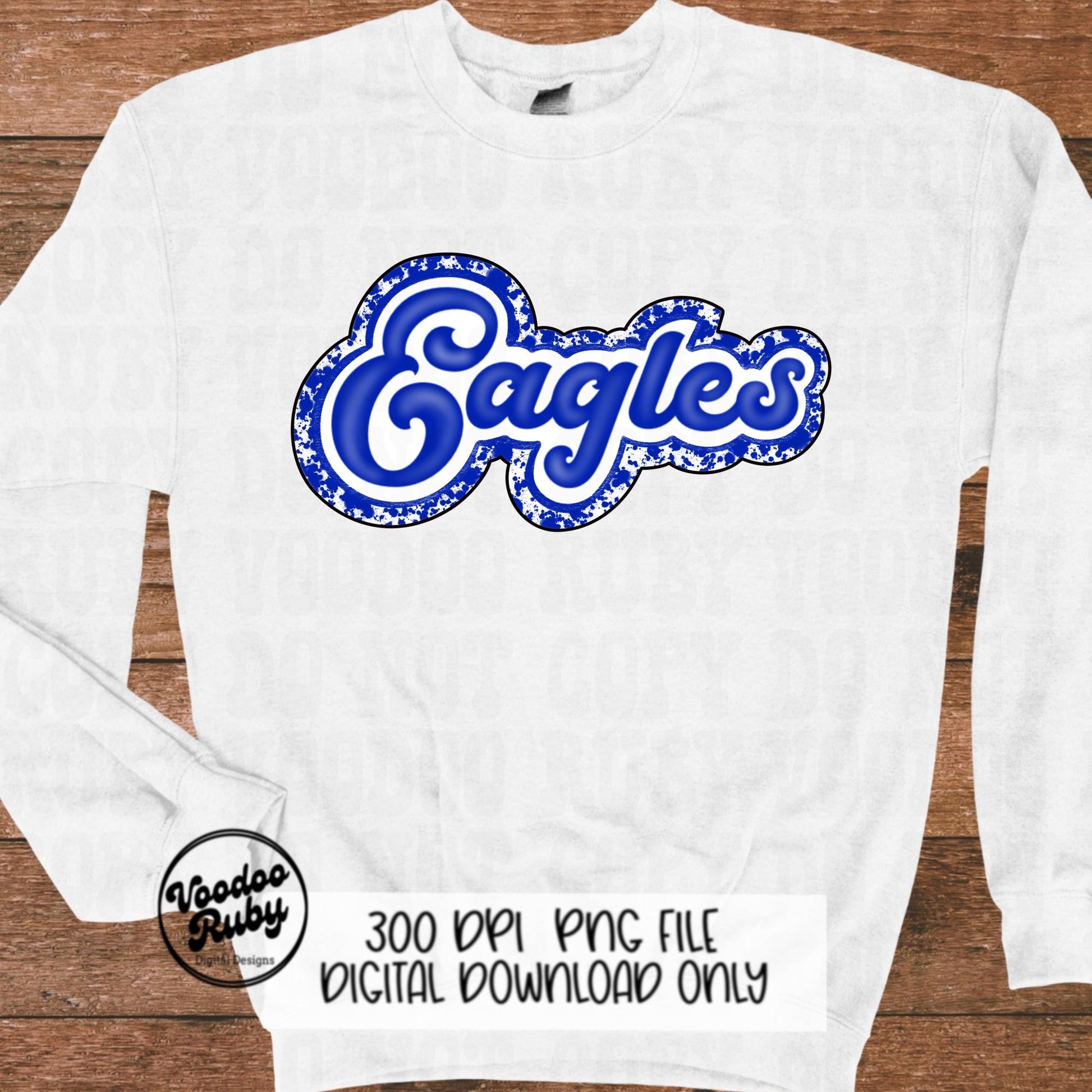 Eagles PNG Design Hand Drawn Digital Download Football PNG Mascot Blue White Eagles Sublimation Retro Sports png DTF Printable