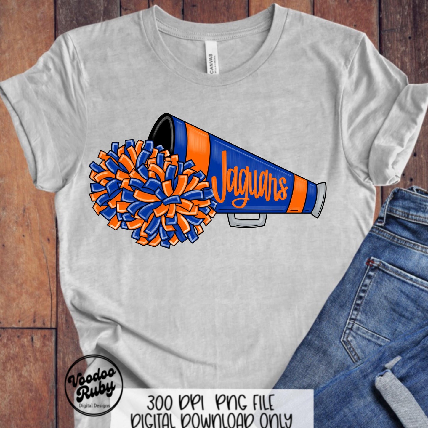 Jaguars Cheer PNG Design Hand Drawn Digital Download Football PNG Sublimation Jaguars Cheerleader png Clip Art Megaphone DTF Printable