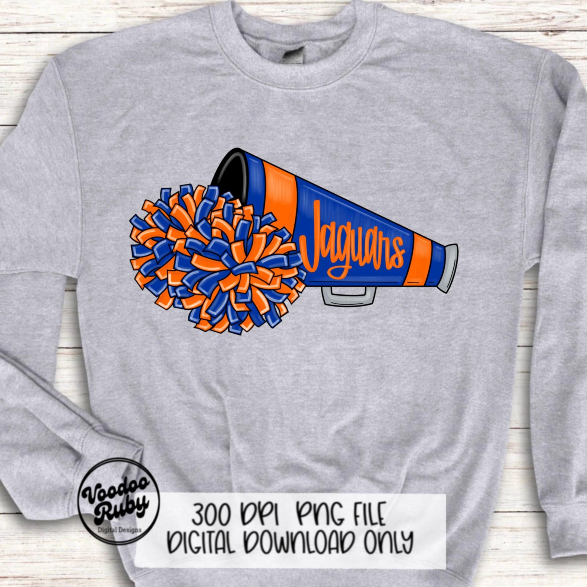 Jaguars Cheer PNG Design Hand Drawn Digital Download Football PNG Sublimation Jaguars Cheerleader png Clip Art Megaphone DTF Printable