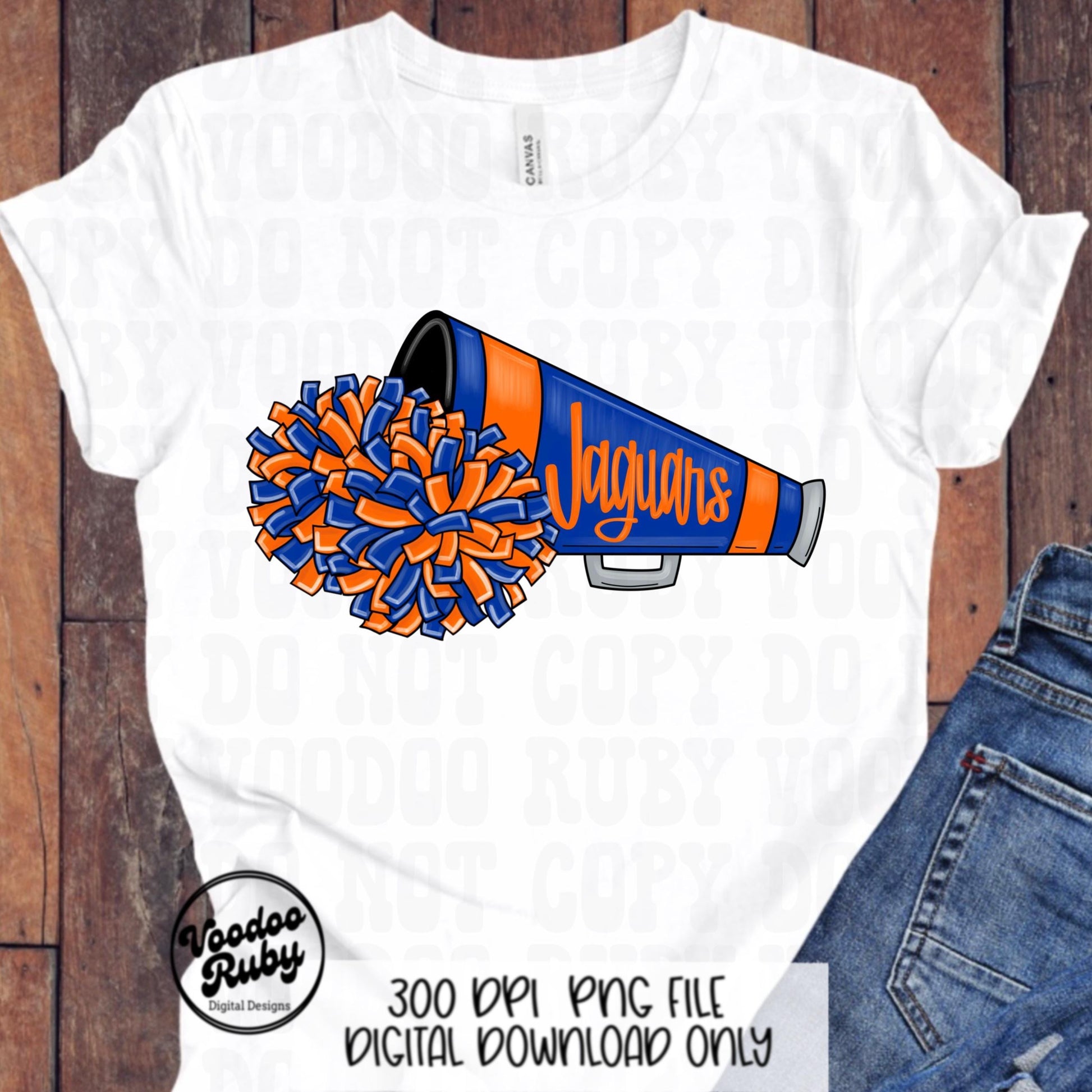 Jaguars Cheer PNG Design Hand Drawn Digital Download Football PNG Sublimation Jaguars Cheerleader png Clip Art Megaphone DTF Printable
