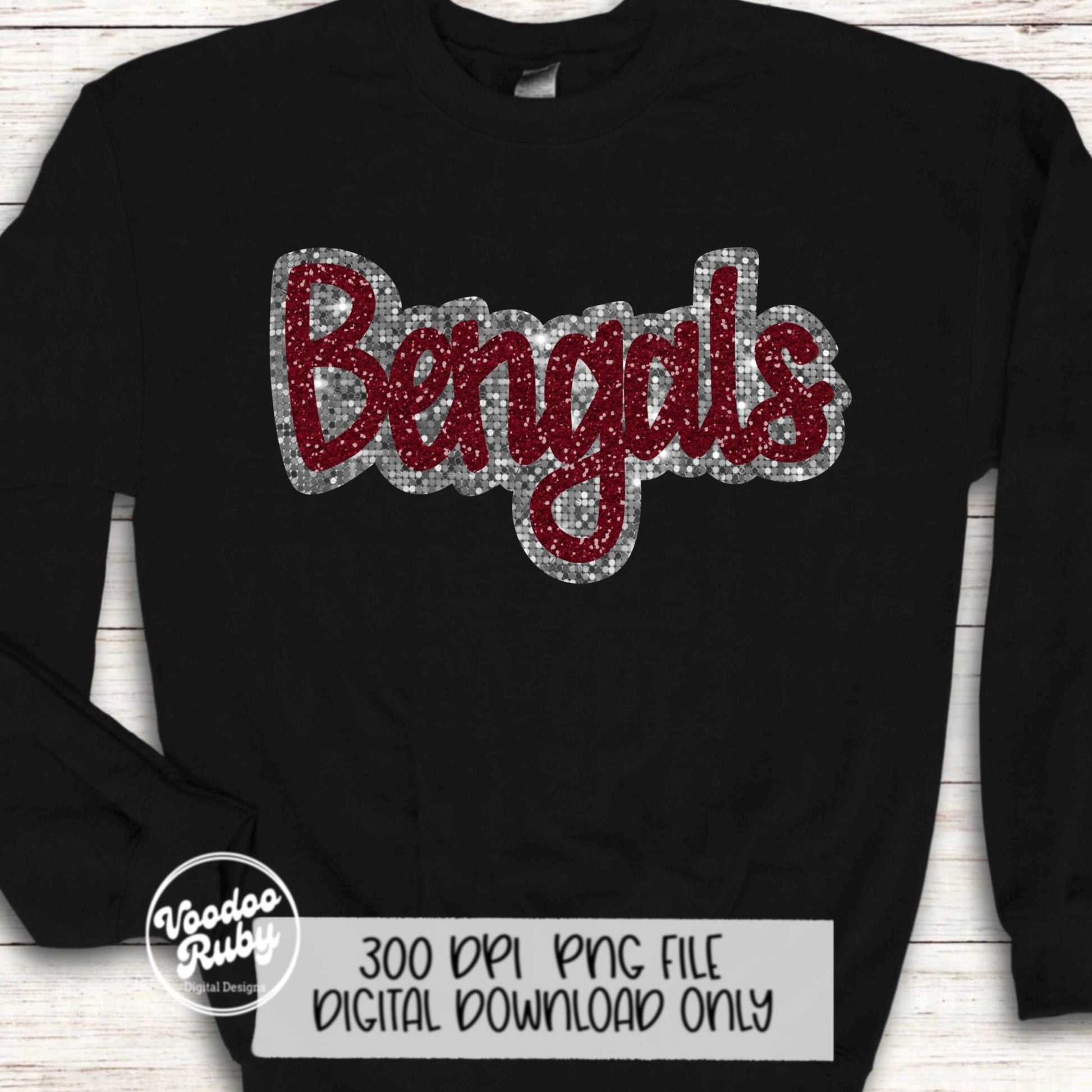 Bengals PNG Design Sequins Glitter Hand Drawn Digital Download Faux Sequins Patch PNG Printable Clip Art Faux Appliqué Bengals Football DTF