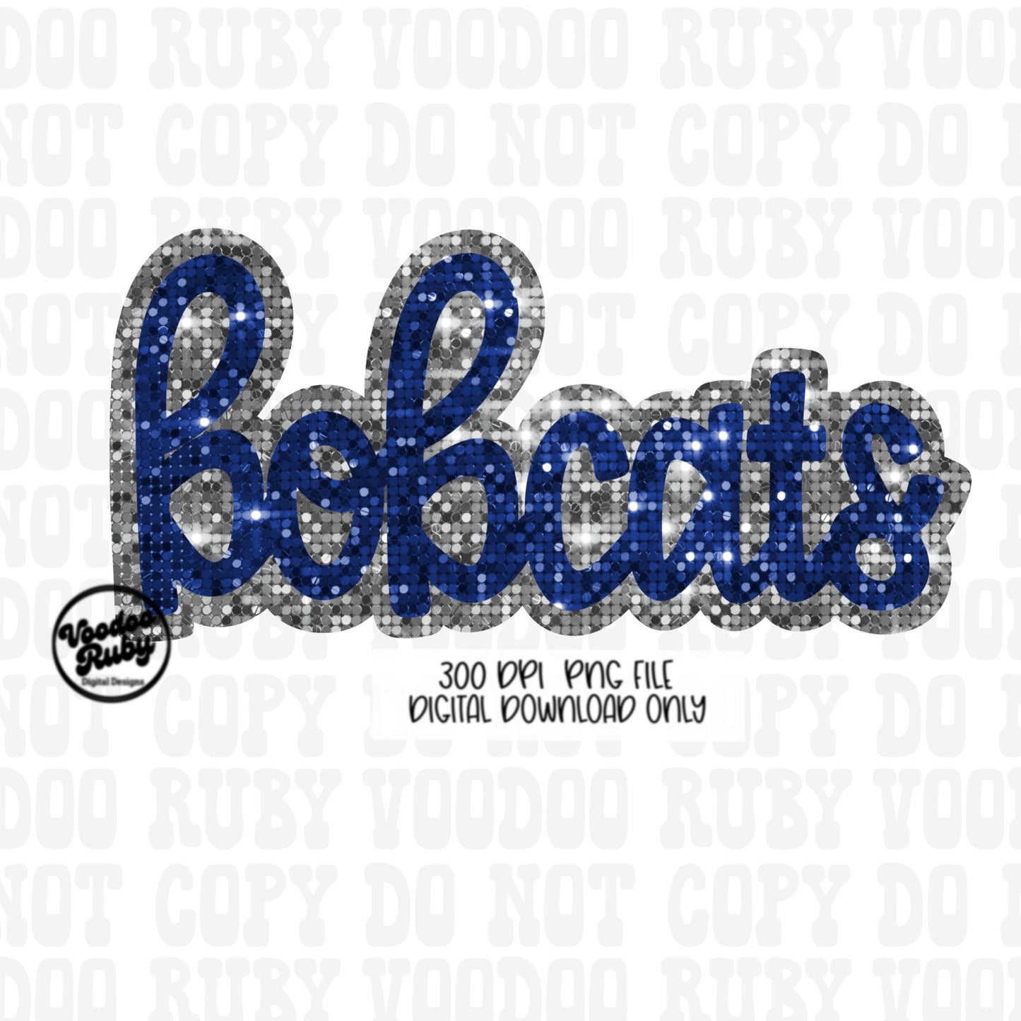 Bobcats PNG Design Faux Sequin Patches Faux Glitter Png Hand Drawn Digital Download Sublimation Football Blue Silver Bobcats DTF Printable