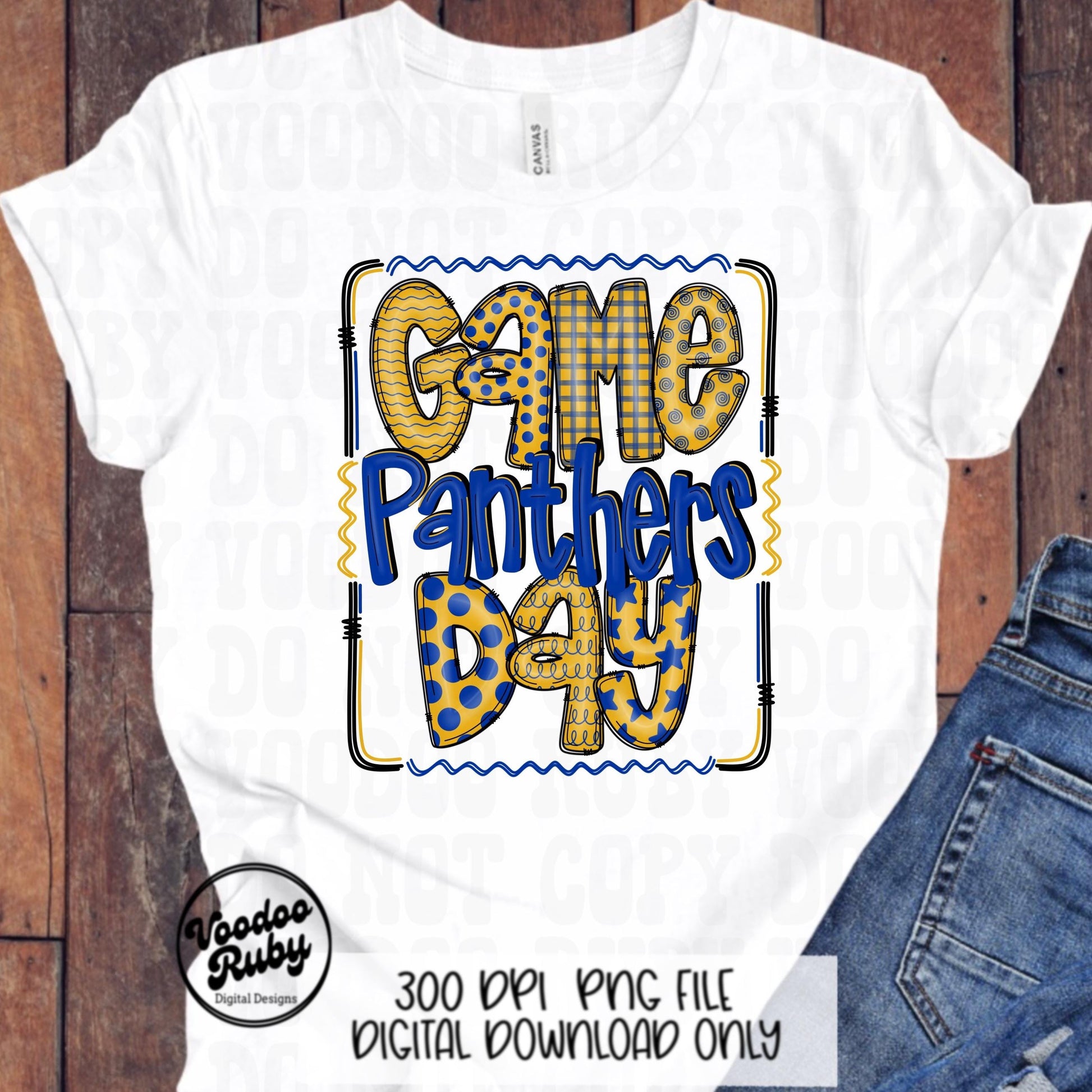 Panthers PNG Design Hand Drawn Digital Download Sublimation Game Day PNG Blue Gold Panthers Game Day Doodle Letters Football DTF Printable