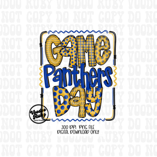 Panthers PNG Design Hand Drawn Digital Download Sublimation Game Day PNG Blue Gold Panthers Game Day Doodle Letters Football DTF Printable