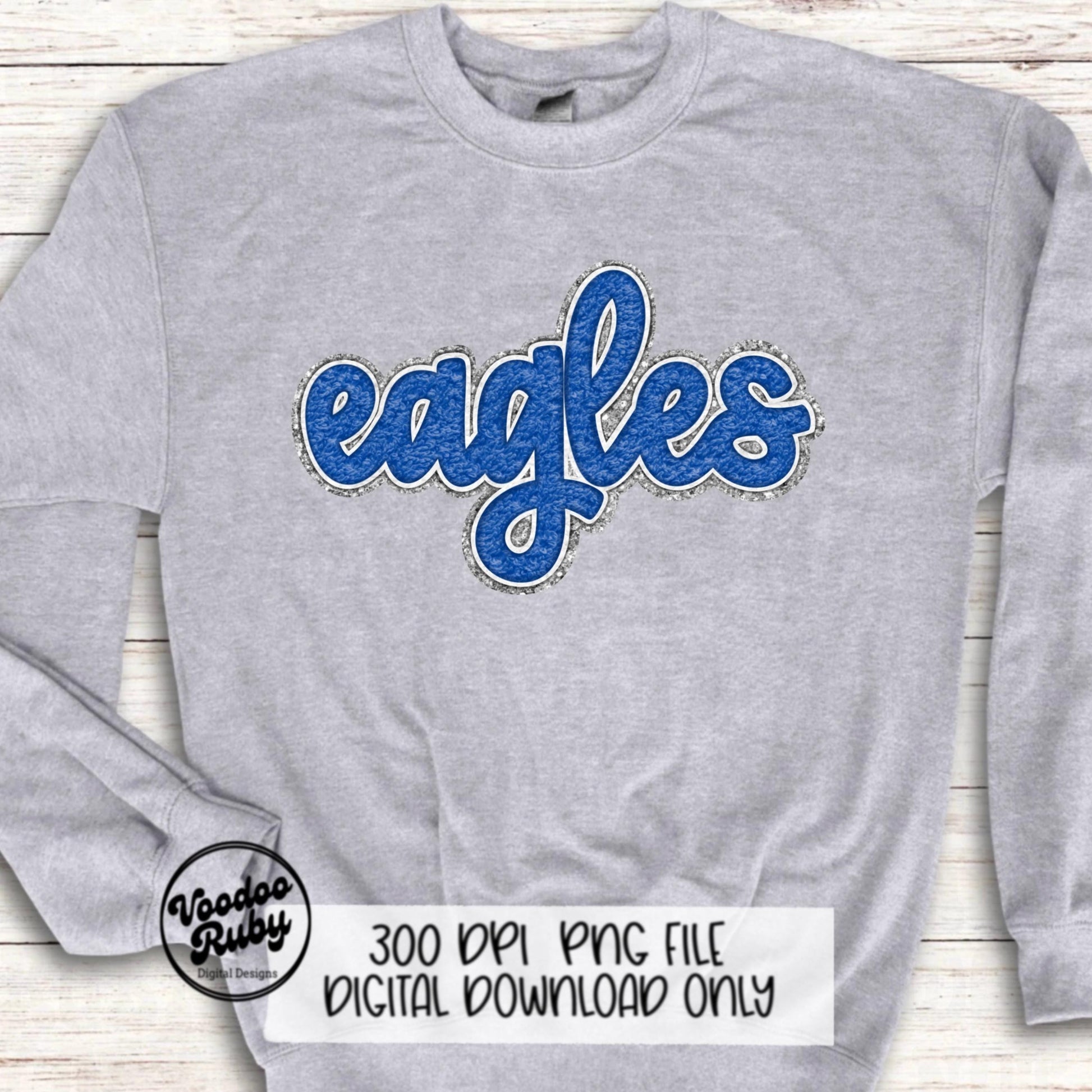 Eagles PNG Hand Drawn Digital Download Faux Chenille Blue White Eagles png DTF Printable Clip Art Faux Applique Eagles Football Design