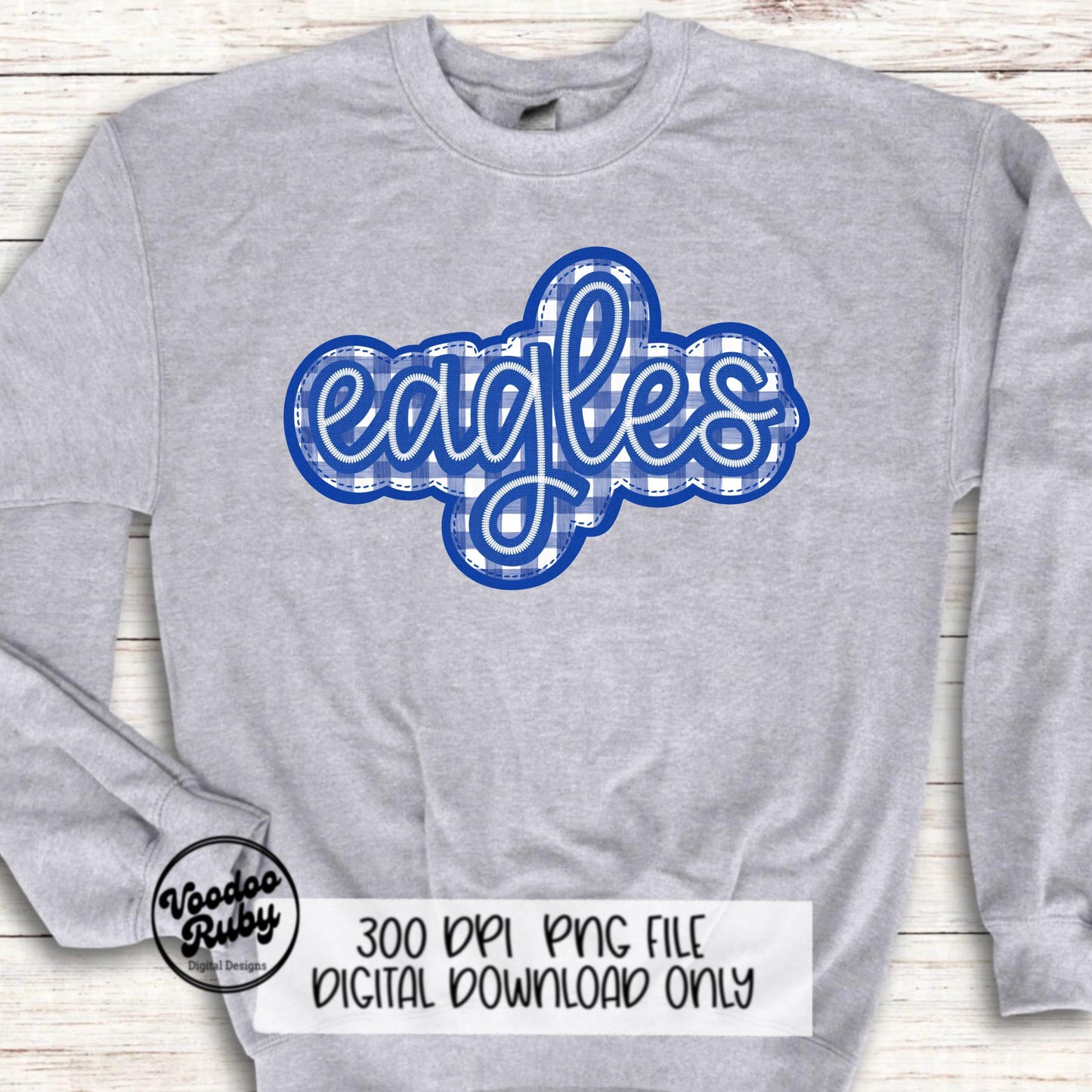 Eagles PNG Design Sublimation Embroidery Faux Applique Hand Drawn Digital Download Eagles DTF Printable Blue Eagles Clip Art Mascot