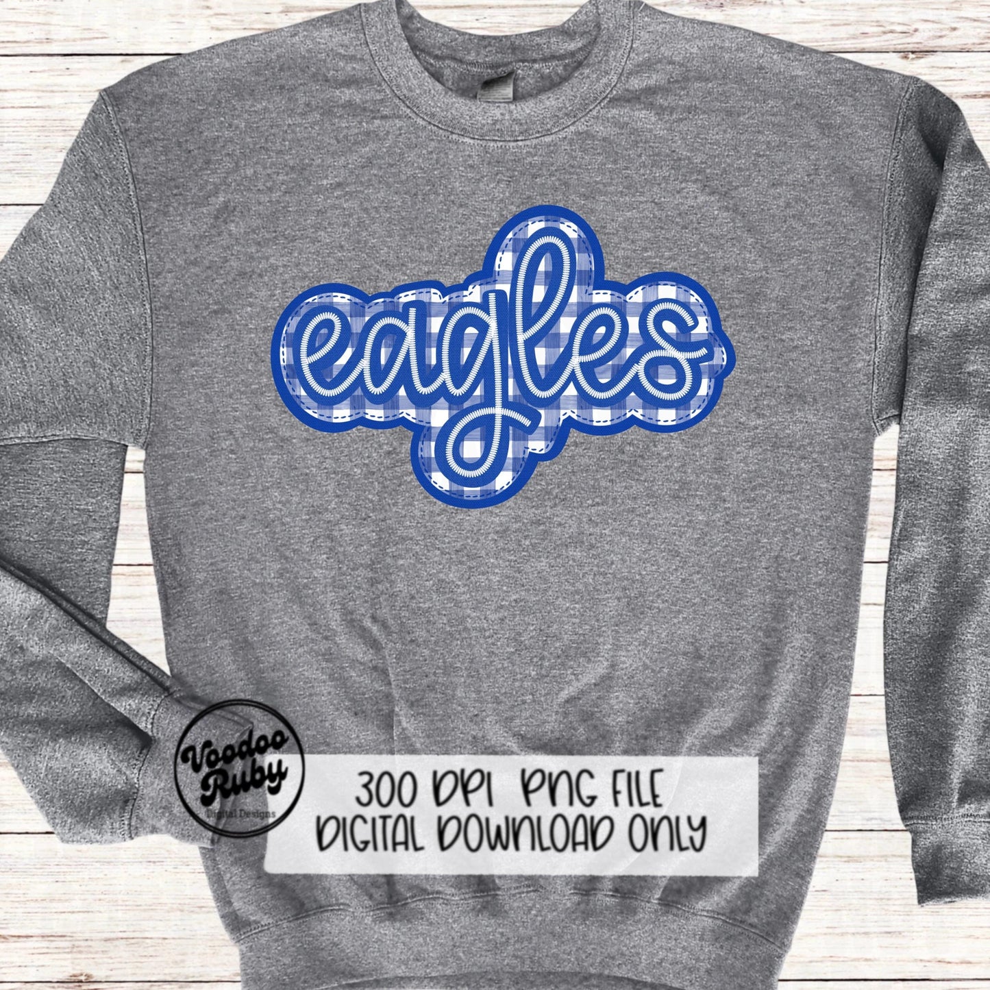 Eagles PNG Design Sublimation Embroidery Faux Applique Hand Drawn Digital Download Eagles DTF Printable Blue Eagles Clip Art Mascot