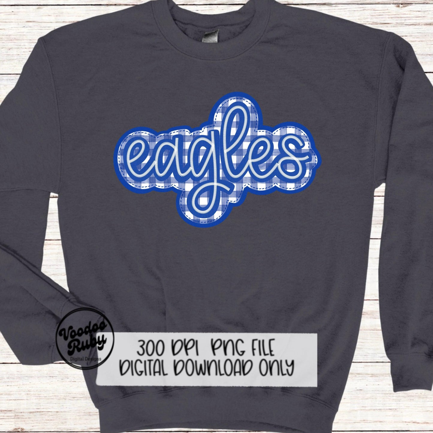 Eagles PNG Design Sublimation Embroidery Faux Applique Hand Drawn Digital Download Eagles DTF Printable Blue Eagles Clip Art Mascot