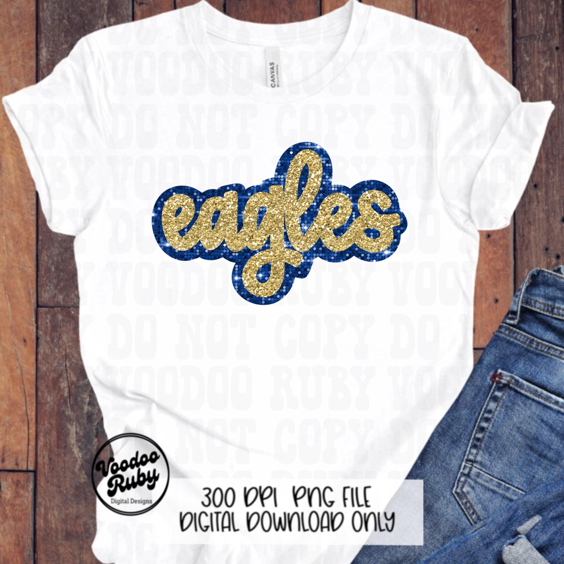 Eagles Mascot PNG: Hand-Drawn Faux Sequin Design (Digital Download)