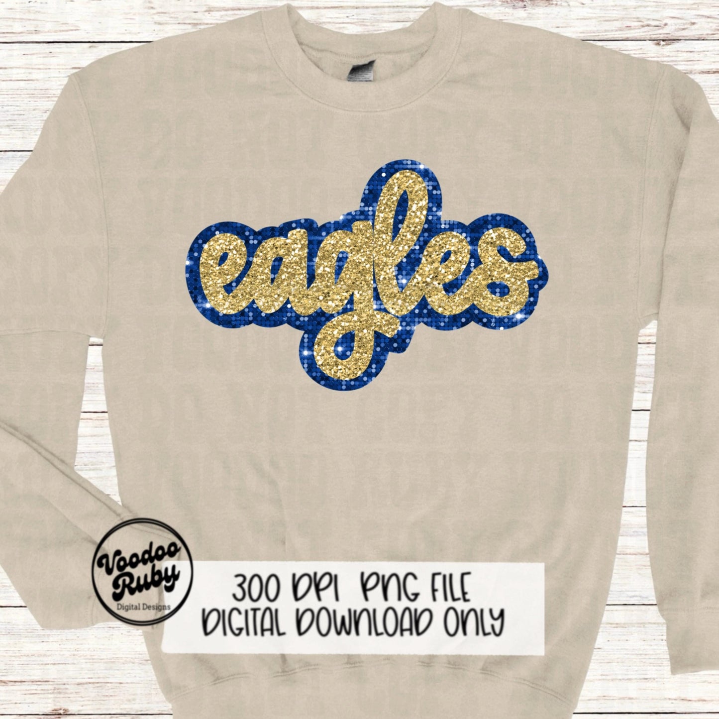 Eagles Mascot PNG: Hand-Drawn Faux Sequin Design (Digital Download)