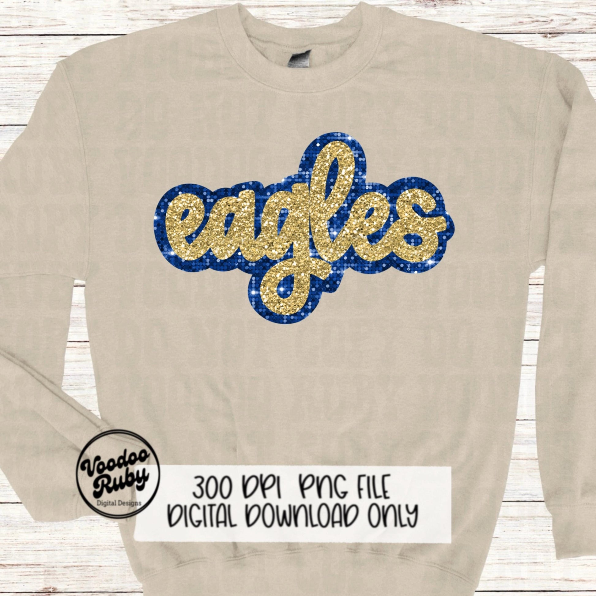 Eagles Mascot PNG: Hand-Drawn Faux Sequin Design (Digital Download)