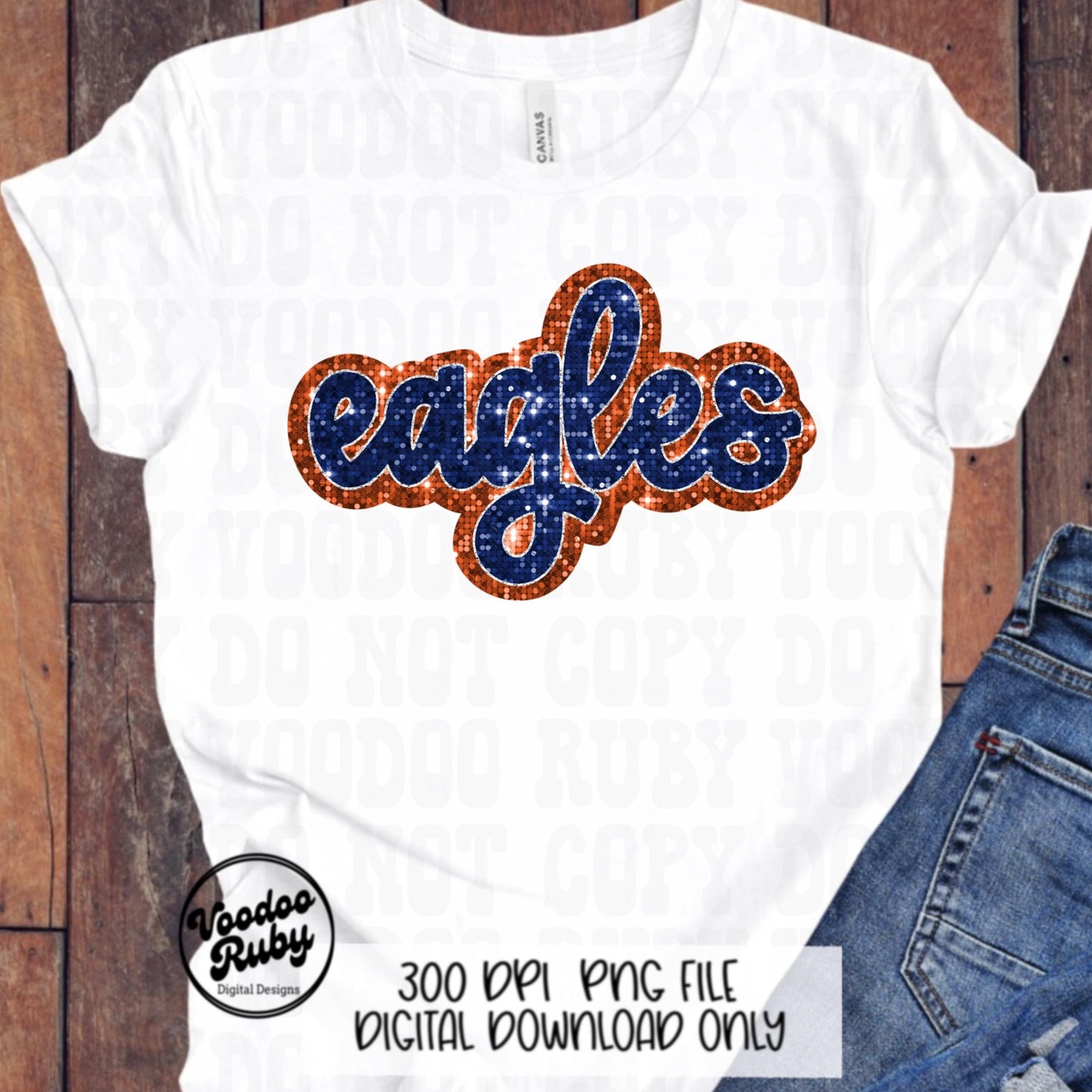 Eagles Mascot PNG: Hand-Drawn Faux Sequin Design (Digital Download)