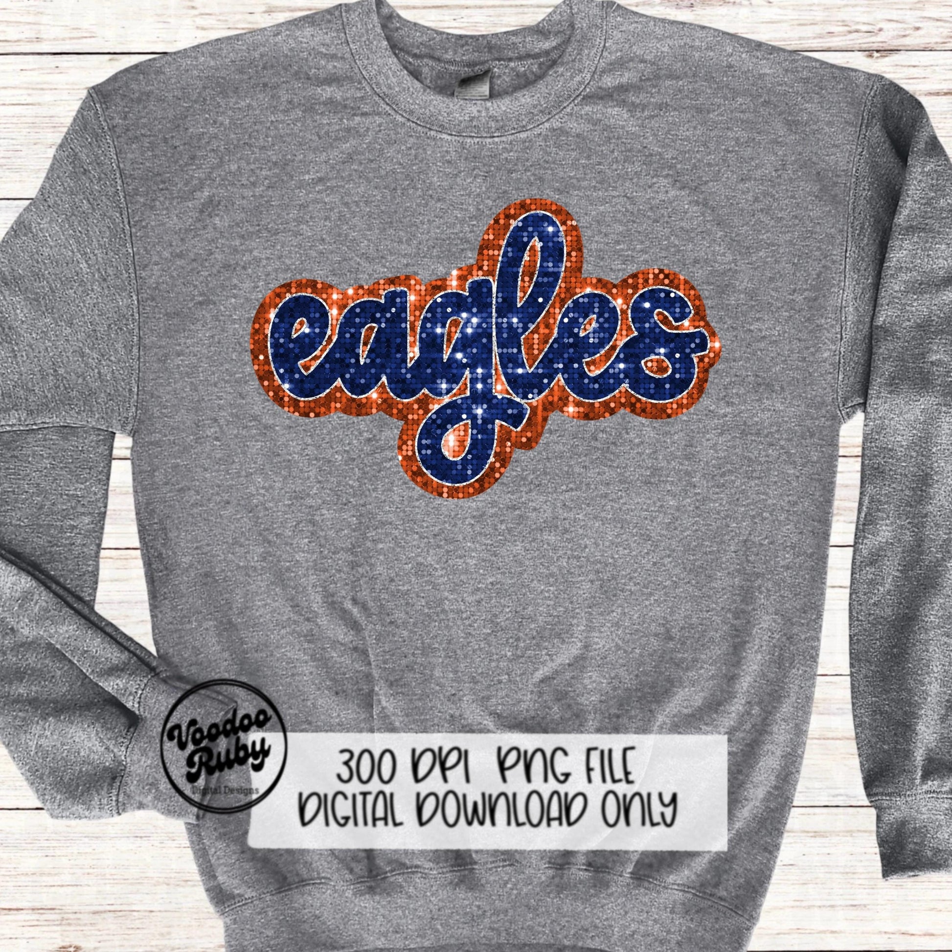 Eagles Mascot PNG: Hand-Drawn Faux Sequin Design (Digital Download)