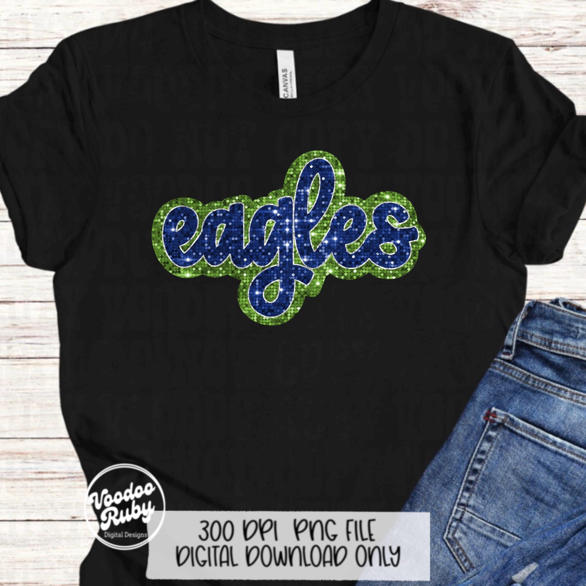 Eagles Mascot PNG: Hand-Drawn Faux Sequin Design (Digital Download)