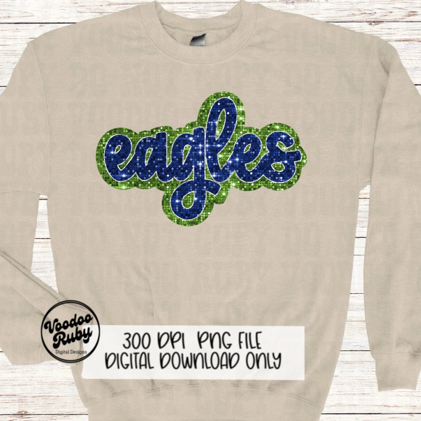 Eagles Mascot PNG: Hand-Drawn Faux Sequin Design (Digital Download)